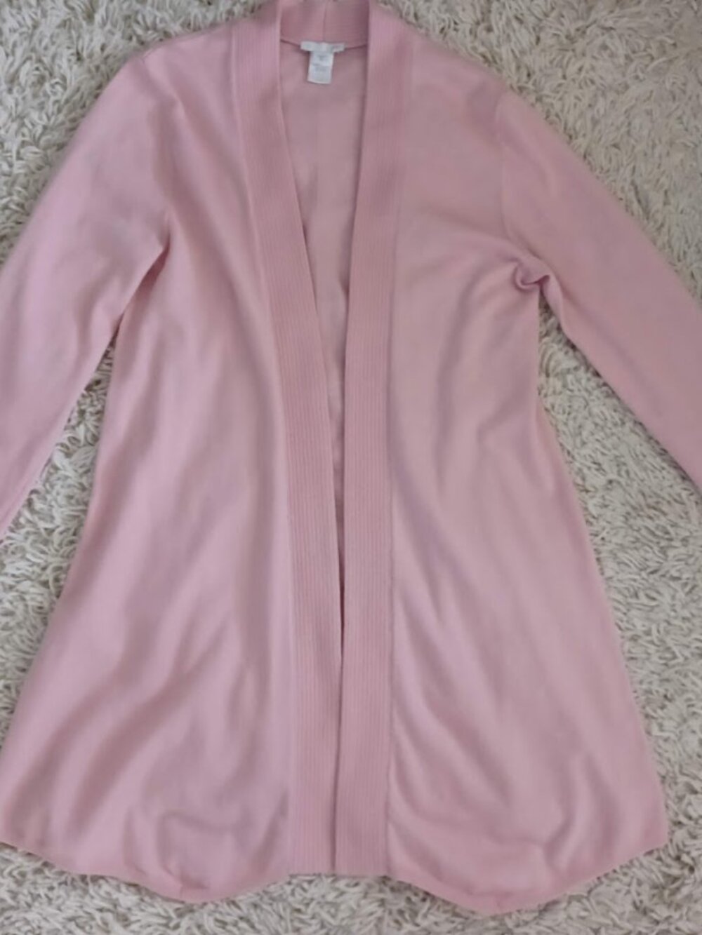 J Jill Womens Cardigan XS Pink Open Front Long Wool Blend Lightweight Sweater